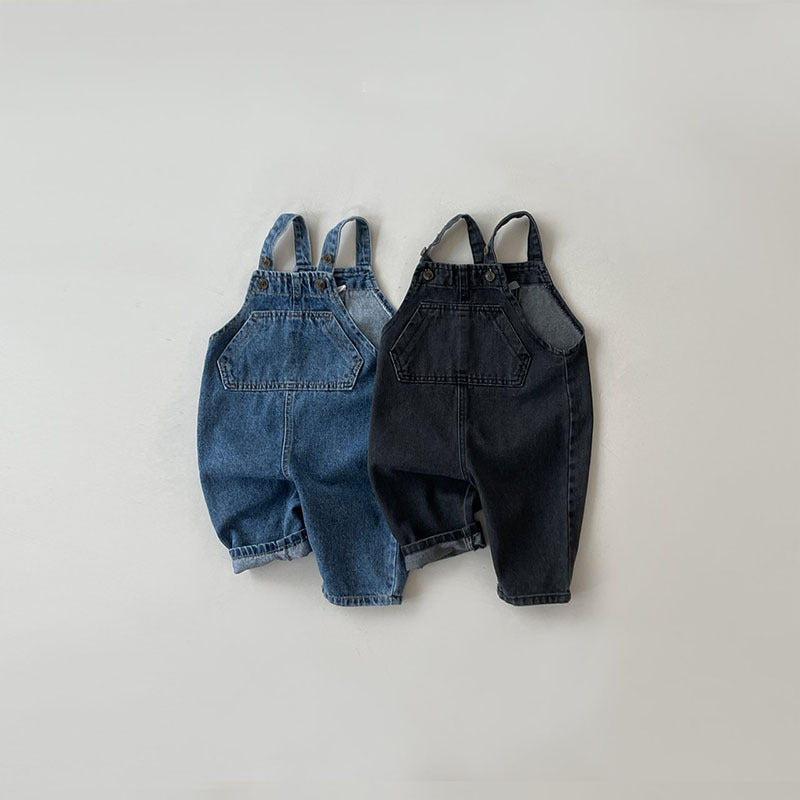 Girls' Washed Cotton Soft Denim Suspender Pants