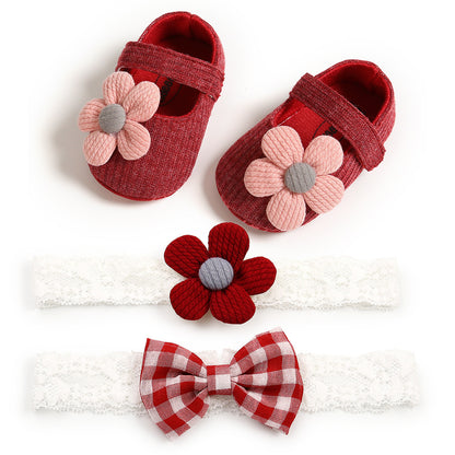 Baby Soft-Soled Toddler Shoes, Baby Shoes, Princess Shoes, Baby Headband And Headwear 2-Piece Set