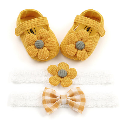 Baby Soft-Soled Toddler Shoes, Baby Shoes, Princess Shoes, Baby Headband And Headwear 2-Piece Set