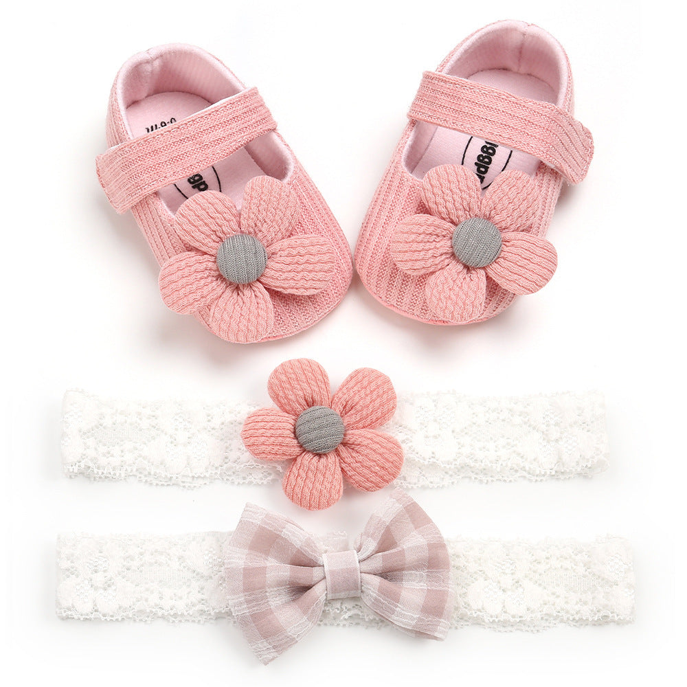 Baby Soft-Soled Toddler Shoes, Baby Shoes, Princess Shoes, Baby Headband And Headwear 2-Piece Set