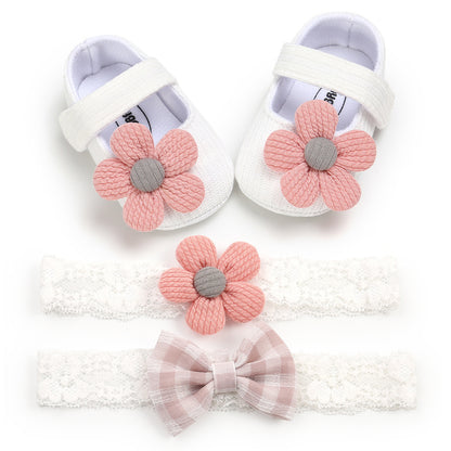 Baby Soft-Soled Toddler Shoes, Baby Shoes, Princess Shoes, Baby Headband And Headwear 2-Piece Set