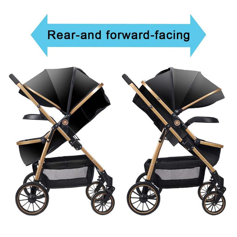 3 in 1 Adjustable Stroller High Landscape Large Wheel Baby Stroller with Baby Car Seat for Free (No Car Base)