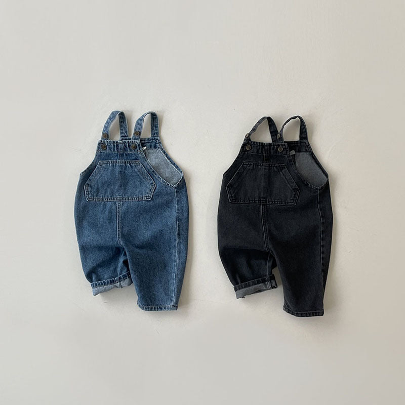 Girls' Washed Cotton Soft Denim Suspender Pants