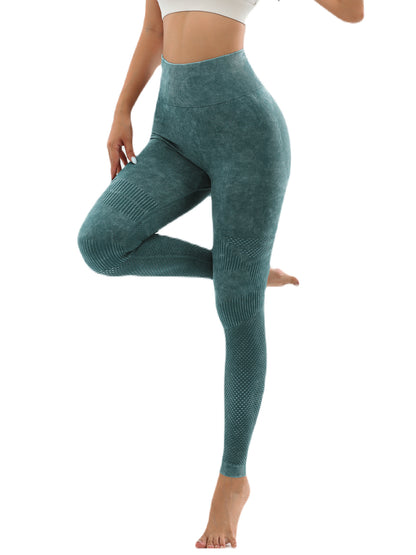 Women's Hollow Wide Band Waist Sports Leggings With Butt Ruching, Scrunch Butt Lifting Tights Seamless Yoga Tummy Control Pants