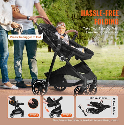 Little Voyager 3-in-1 Stroller: Convertible Bassinet & Reversible Seat, Adjustable Backrest, with Cozy Leg Cover & Mesh Net