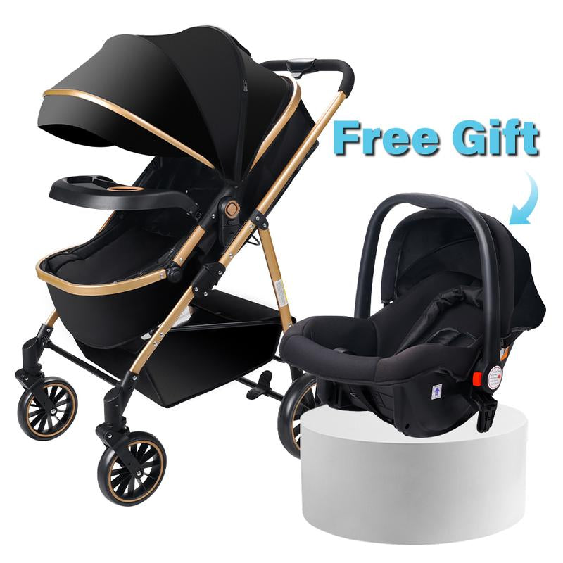 3 in 1 Adjustable Stroller High Landscape Large Wheel Baby Stroller with Baby Car Seat for Free (No Car Base)