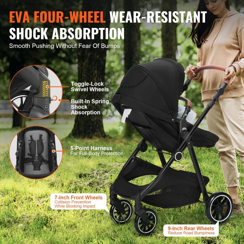 Little Voyager 3-in-1 Stroller: Convertible Bassinet & Reversible Seat, Adjustable Backrest, with Cozy Leg Cover & Mesh Net