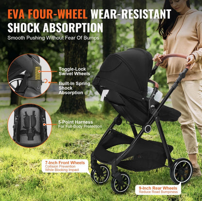 Little Voyager 3-in-1 Stroller: Convertible Bassinet & Reversible Seat, Adjustable Backrest, with Cozy Leg Cover & Mesh Net