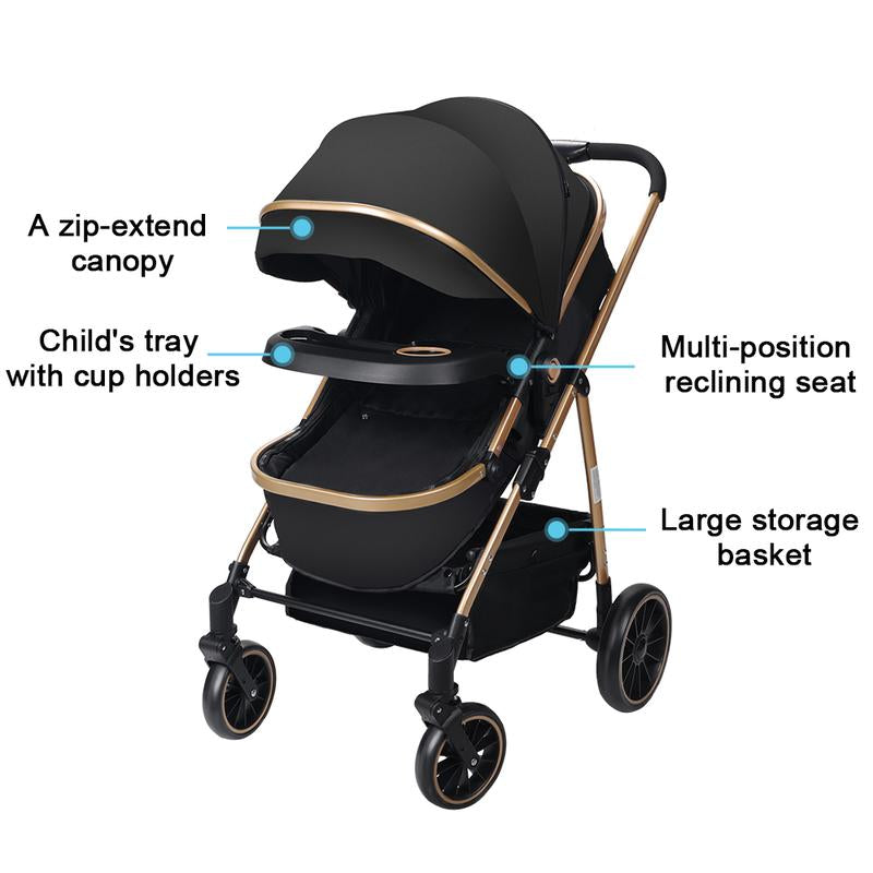 3 in 1 Adjustable Stroller High Landscape Large Wheel Baby Stroller with Baby Car Seat for Free (No Car Base)