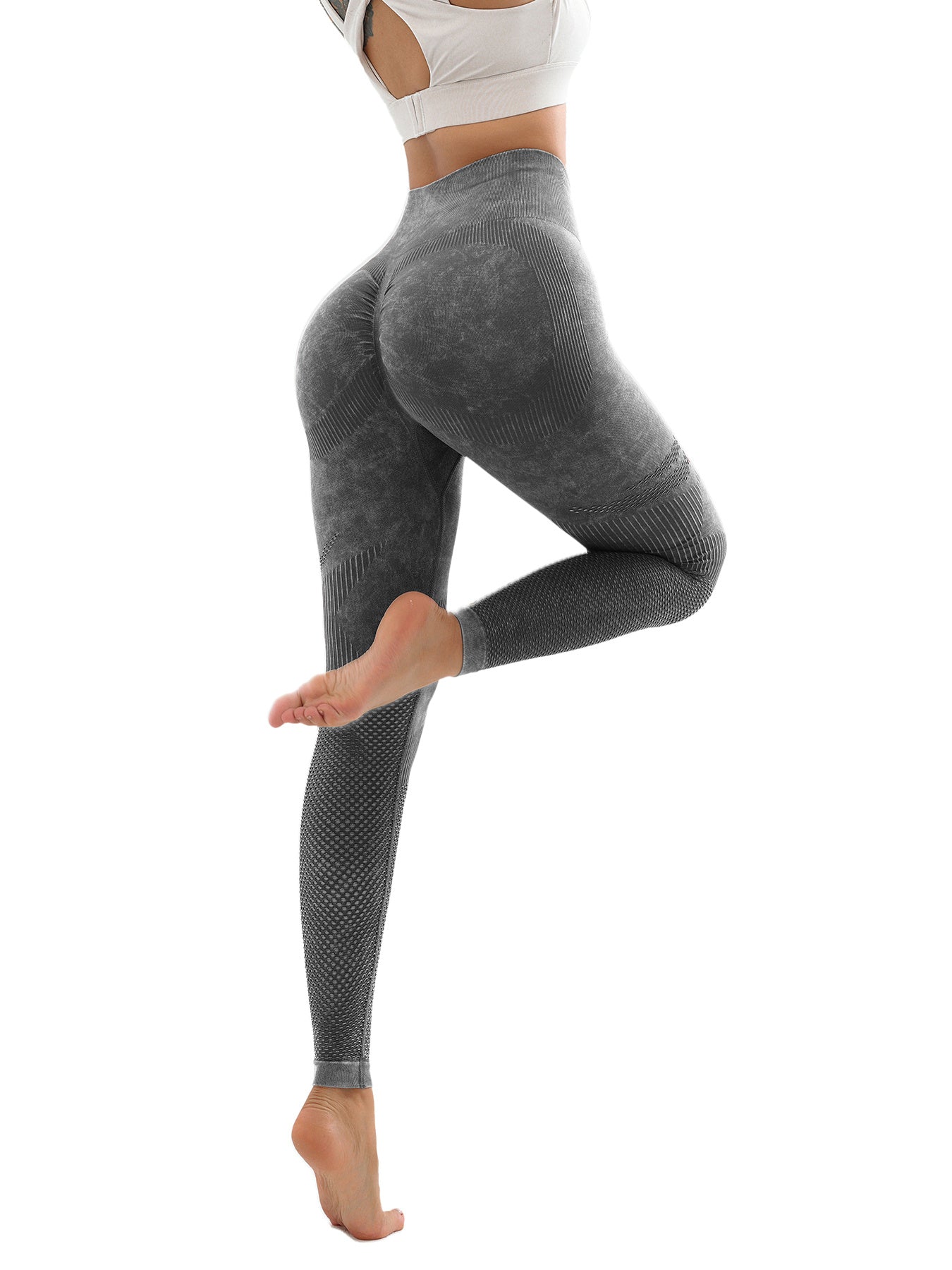 Women's Hollow Wide Band Waist Sports Leggings With Butt Ruching, Scrunch Butt Lifting Tights Seamless Yoga Tummy Control Pants