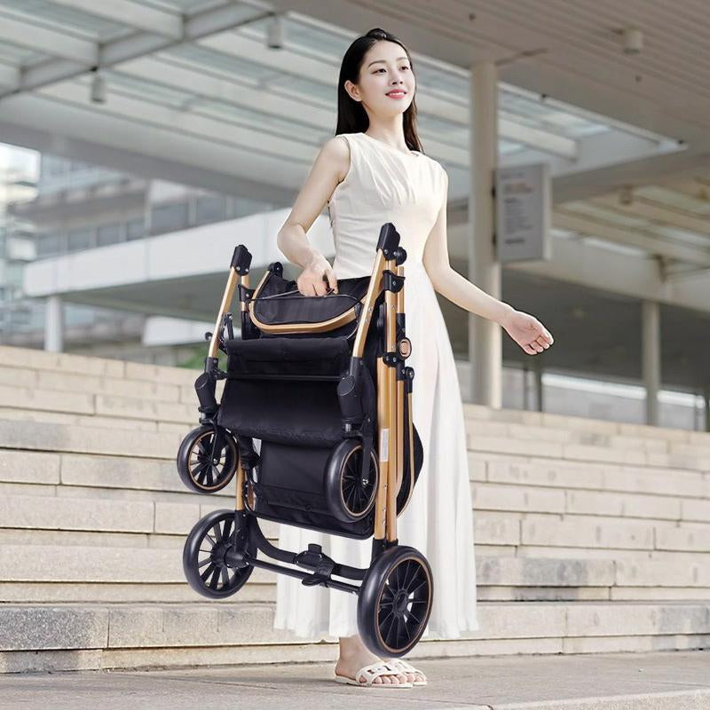 3 in 1 Adjustable Stroller High Landscape Large Wheel Baby Stroller with Baby Car Seat for Free (No Car Base)