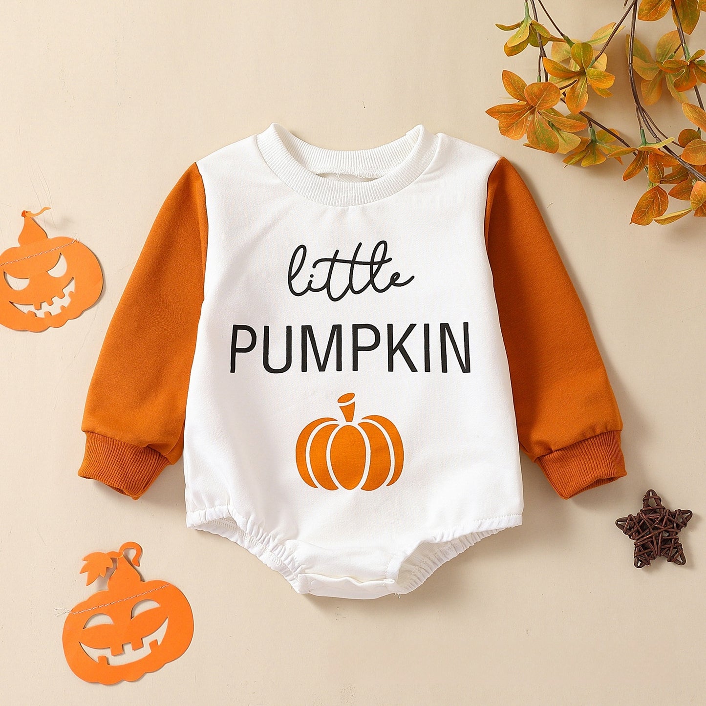 Infant Halloween Pumpkin Letter Color Matching Long-sleeved Triangle Romper