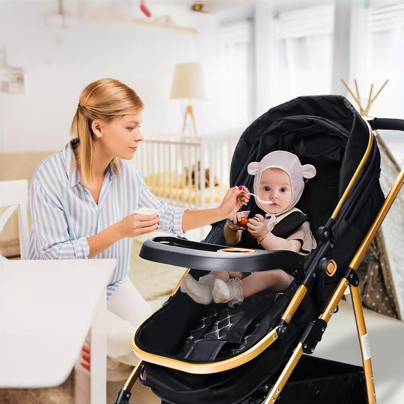 3 in 1 Adjustable Stroller High Landscape Large Wheel Baby Stroller with Baby Car Seat for Free (No Car Base)