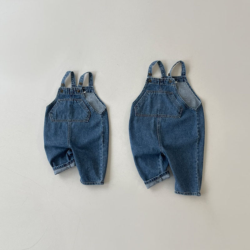 Girls' Washed Cotton Soft Denim Suspender Pants